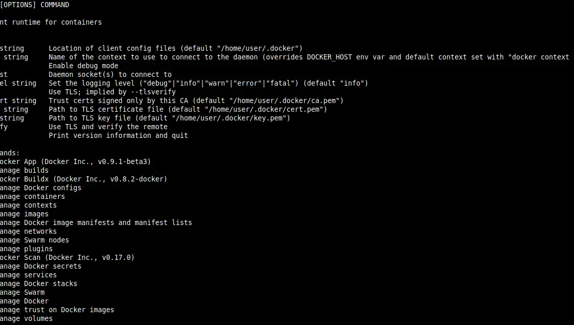 Docker commands help