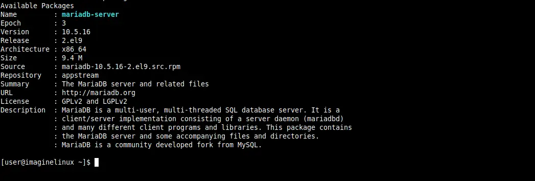 MariaDB package info on CentOS 9 Stream