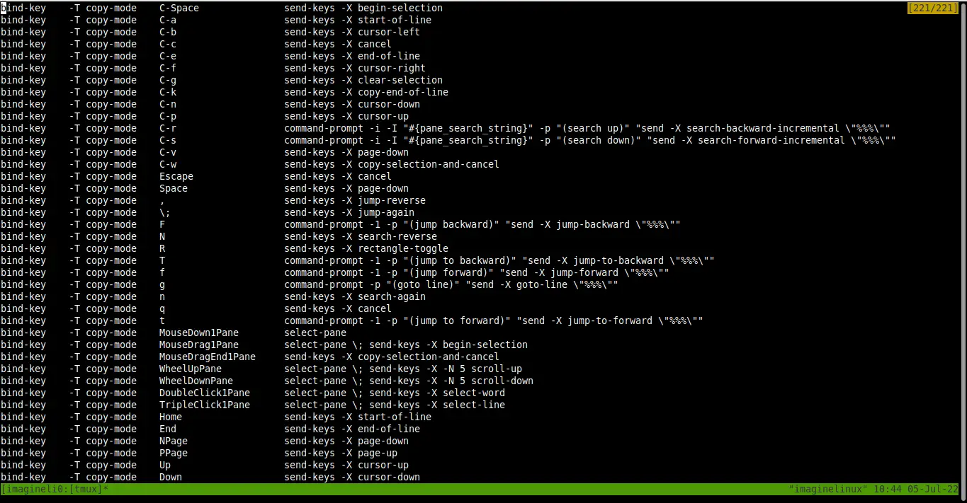 tmux command list