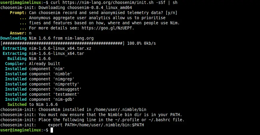 Install Nim programming language on Linux