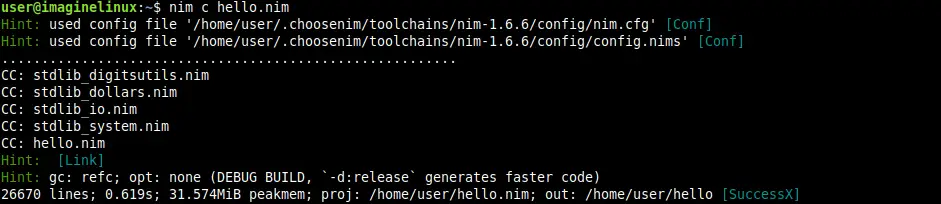 Compiling a Nim program to test the installation