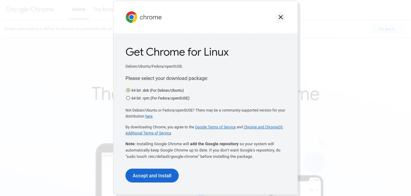 Download the Google Chrome DEB package