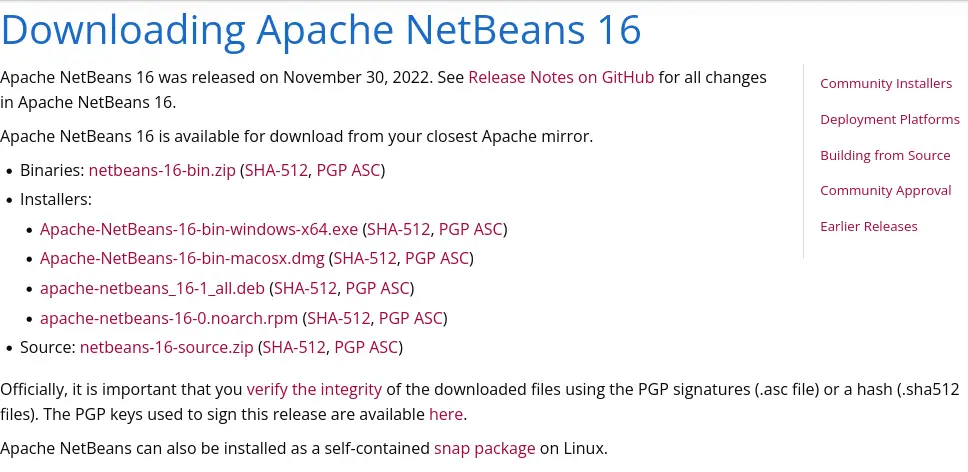 Netbeans website download section
