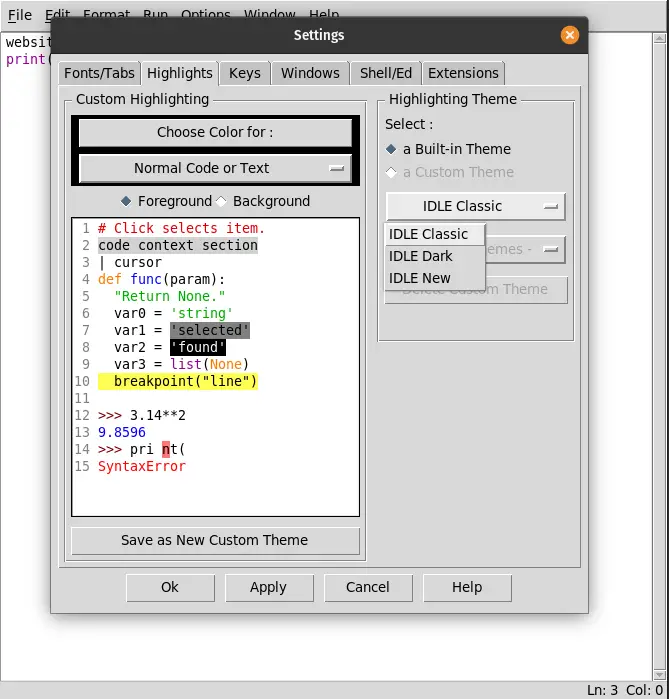 Customize IDLE on Ubuntu