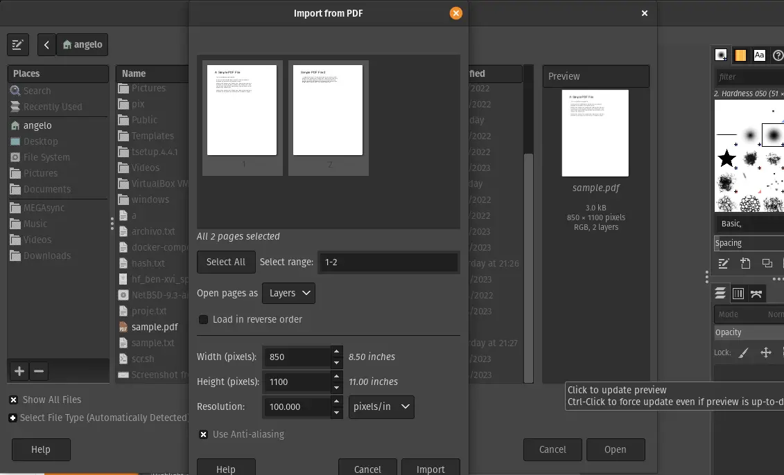 Using GIMP to edit a single PDF file