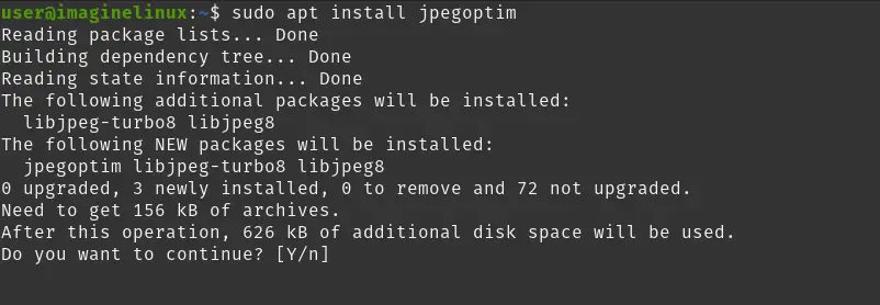 Install jpegoptim to compress JPEG images using the terminal