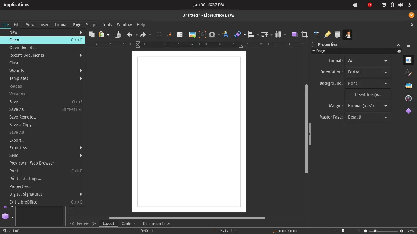 The Libreoffice Draw interface