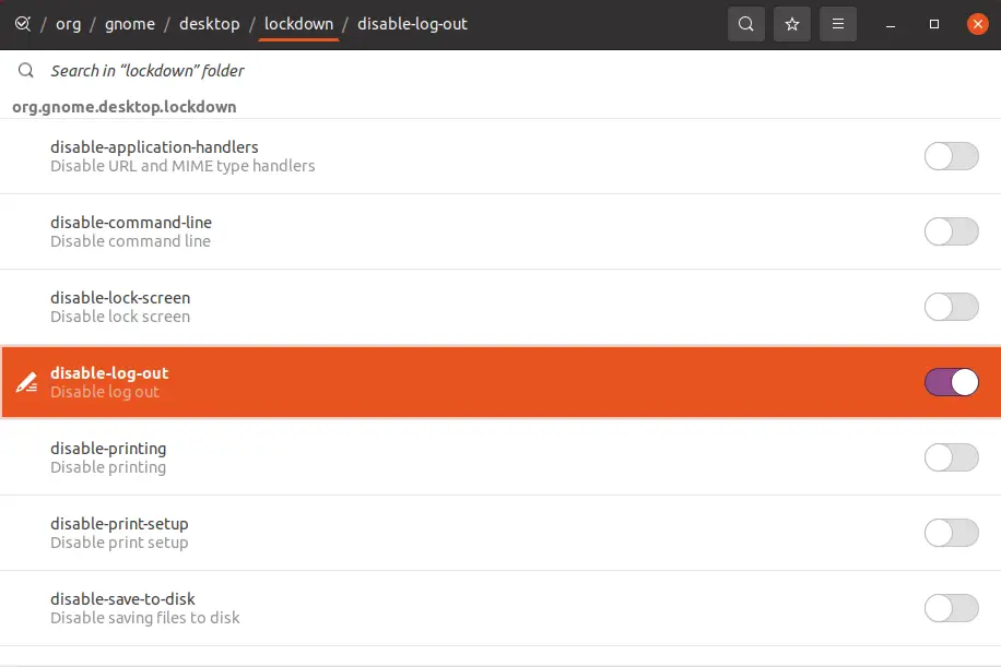 Enable / Disable log out on Ubuntu