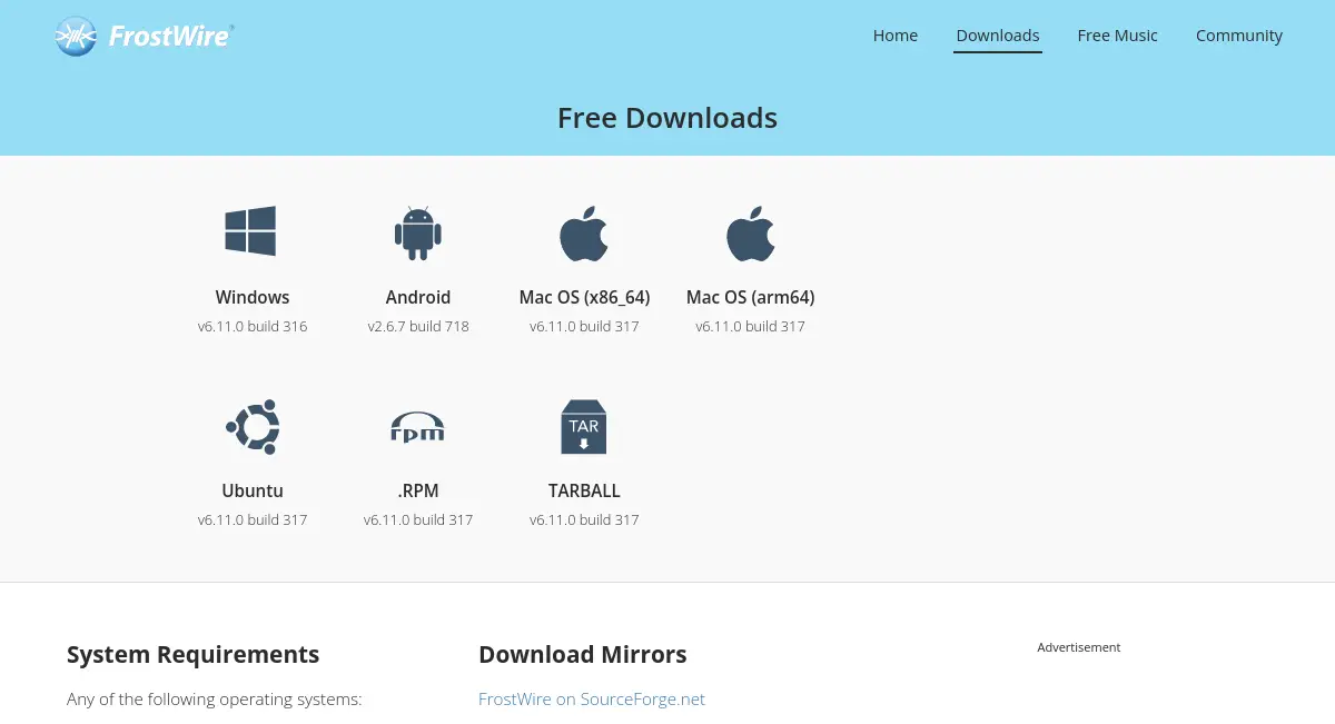 Frostwire Donwload section