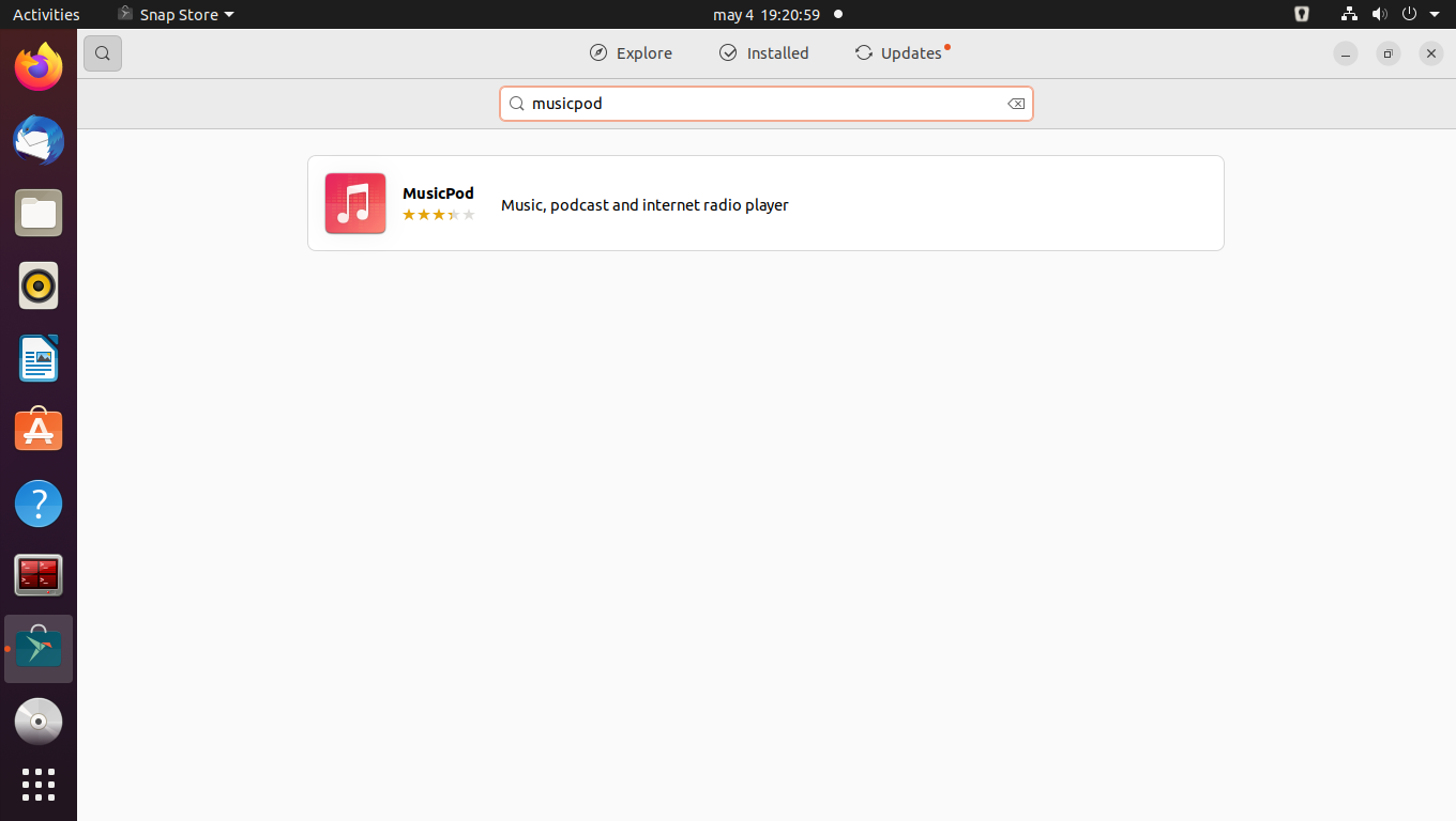 Ubuntu Software Center searching for MusicPod
