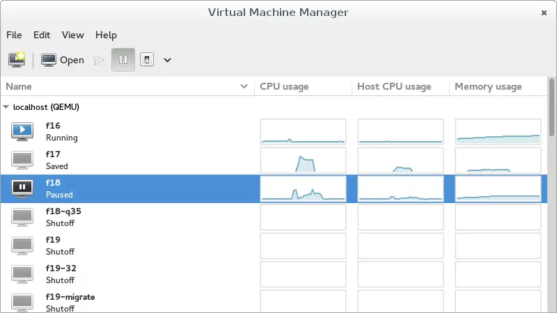 Virt Manager interface running