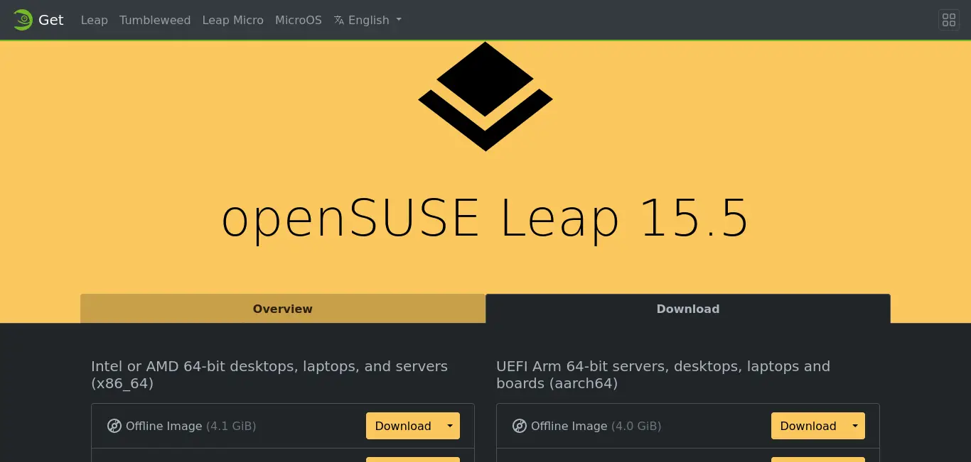 openSUSE 15.15 download page