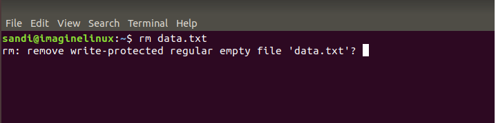 rm: remove write-protected regular empty file error message in Linux