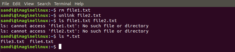 delete single file using rm and unlink command in Linux