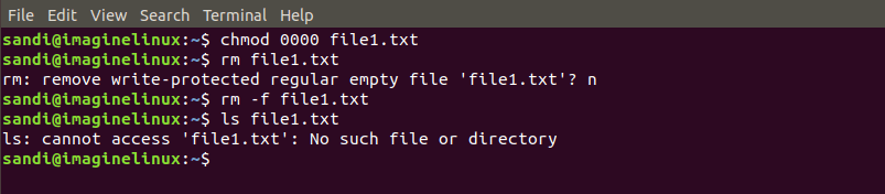 Delete the write-protected file using rm -f option