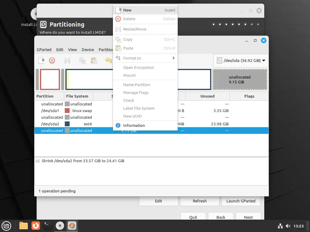 Creating a new partition