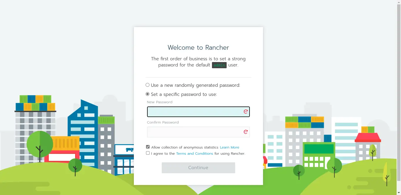 Rancher welcome screen