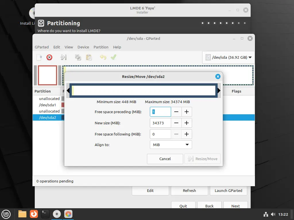 Resizing a partition
